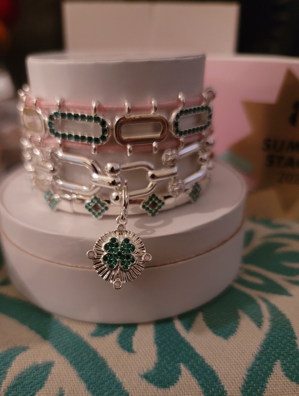 BP 2026 Summer Stacks. Covered In Clovers Teal/Pink Bracelet Set w/Clover Charm
